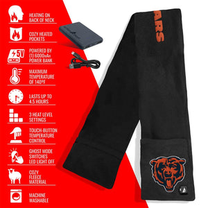 ActionHeat Chicago Bears heated fleece scarf with power bank and feature list