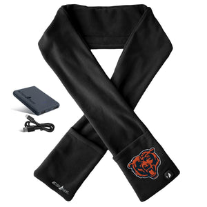 ActionHeat black fleece scarf with Chicago Bears logo and battery pack