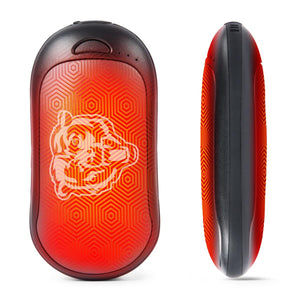 ActionHeat red and black rechargeable hand warmer with honeycomb pattern and bear logo