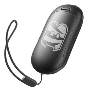 ActionHeat black rechargeable hand warmer with Cincinnati Bengals logo and wrist strap