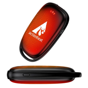 ActionHeat rechargeable hand warmer with red and black hexagonal pattern