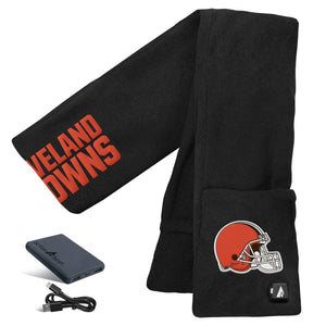 ActionHeat black fleece scarf with Cleveland Browns logo and battery pack