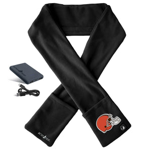 ActionHeat black heated scarf with Cleveland Browns logo battery pack and charging cable