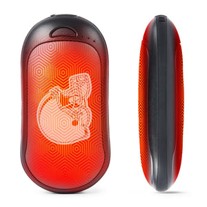 ActionHeat rechargeable hand warmer with red geometric pattern and football helmet logo