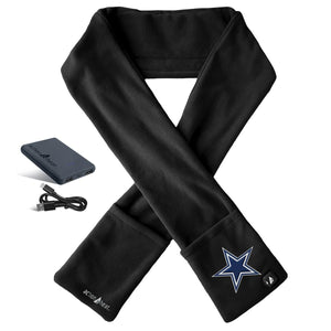 ActionHeat black fleece scarf with Dallas Cowboys star logo and battery pack