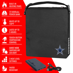 ActionHeat Dallas Cowboys heated seat cushion with power bank and features list