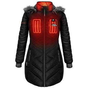 ActionHeat Denver Broncos black heated puffer jacket with faux fur hood