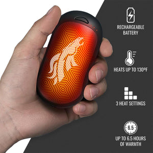 ActionHeat rechargeable hand warmer with three heat settings and 6.5 hours of battery life
