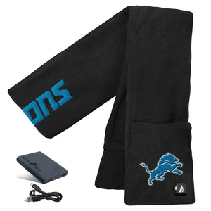 ActionHeat Detroit Lions fleece scarf with battery pack and charging cable