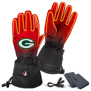 ActionHeat Green Bay Packers heated gloves with battery packs and charging cable