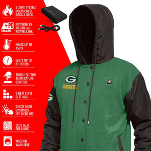 ActionHeat Green Bay Packers heated jacket with power bank and feature list