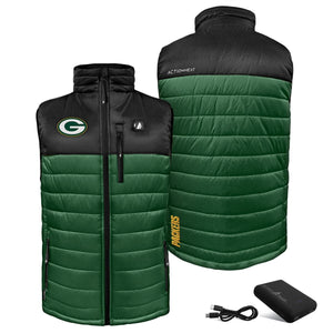 ActionHeat Green Bay Packers heated vest with power bank and charging cable