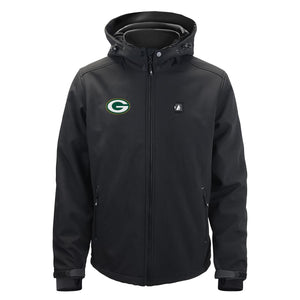 Black Green Bay Packers softshell hooded jacket with front zipper