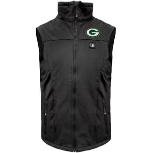 ActionHeat black Green Bay Packers heated vest with front zipper and logo