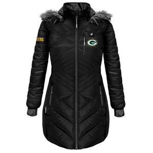 ActionHeat black Green Bay Packers puffer jacket with faux fur hood