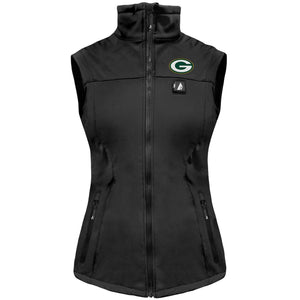 Black Green Bay Packers heated vest with front zipper and logo