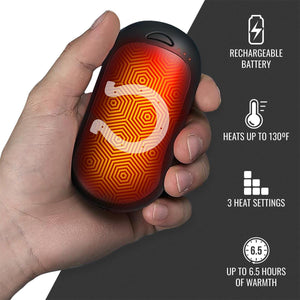 ActionHeat rechargeable hand warmer with three heat settings and 6.5 hour battery life