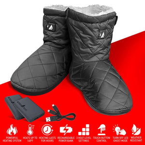 ActionHeat black quilted heated slippers with power bank and charging cable