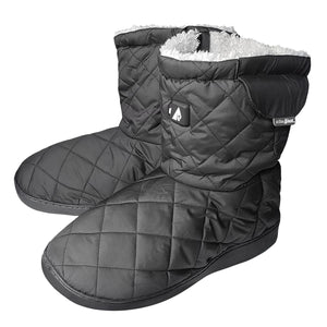 ActionHeat black quilted heated slippers with white faux fur lining