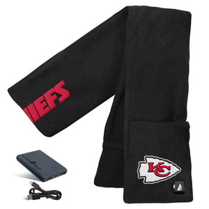 ActionHeat Kansas City Chiefs black fleece heated scarf with battery pack and charging cable