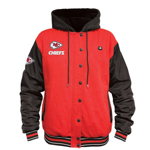ActionHeat Kansas City Chiefs red and black varsity style heated hoodie with team logos