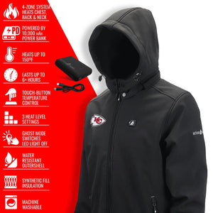 ActionHeat Kansas City Chiefs heated jacket with power bank and feature list