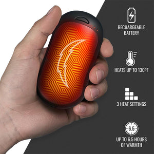ActionHeat hand warmer with rechargeable battery and three heat settings reaching 130 degrees Fahrenheit