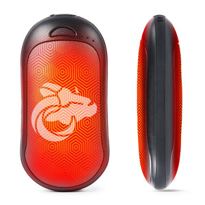 ActionHeat rechargeable hand warmer with red hexagonal pattern and logo