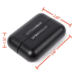 ActionHeat battery pack with dimensions 3.66 inches by 2.65 inches by 1.16 inches
