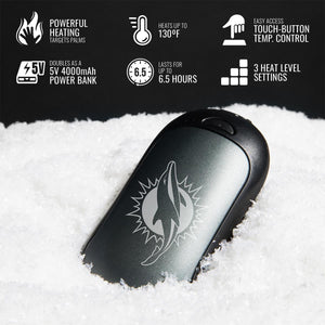 ActionHeat hand warmer features and technical specifications on a snow background