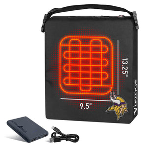 ActionHeat heated stadium seat cushion with dimensions and battery pack