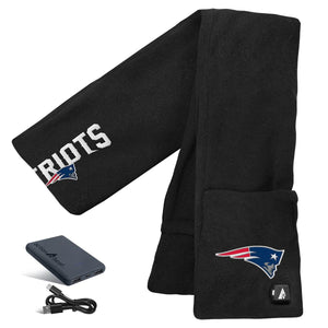ActionHeat black New England Patriots heated scarf with battery pack and charging cable