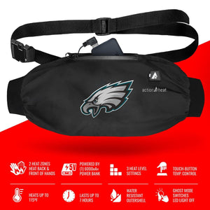 ActionHeat Philadelphia Eagles heated hand warmer pouch with power bank and feature icons