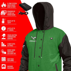 ActionHeat Philadelphia Eagles heated jacket with power bank and feature list