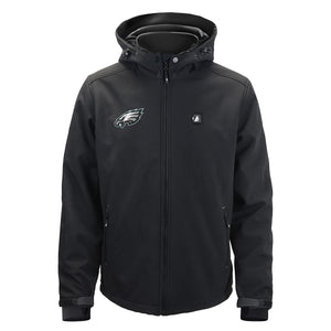 Philadelphia Eagles black softshell hooded jacket with team logo