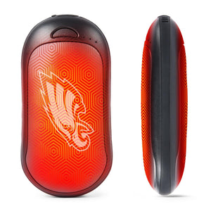 ActionHeat rechargeable hand warmer with Philadelphia Eagles logo and red hexagonal pattern
