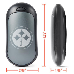 ActionHeat Steelers hand warmer with height width and depth dimensions labeled