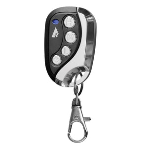 ActionHeat remote control with four buttons labeled H M L and power icon on a keychain
