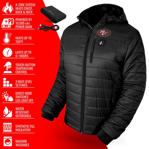 ActionHeat San Francisco 49ers heated jacket with power bank and feature list