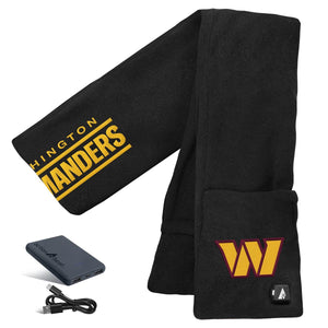 Black Washington Commanders fleece scarf with battery pack and charging cable