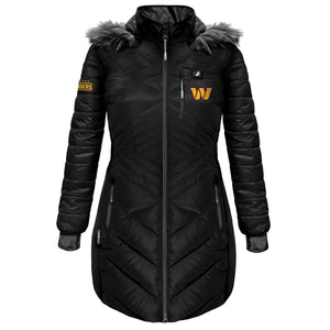 ActionHeat black quilted parka with faux fur hood and Washington Commanders logo
