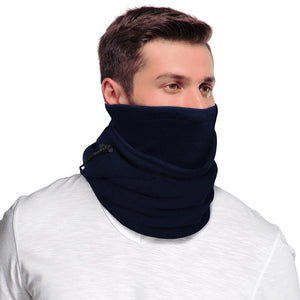 ActionTech navy blue fleece neck gaiter on a man