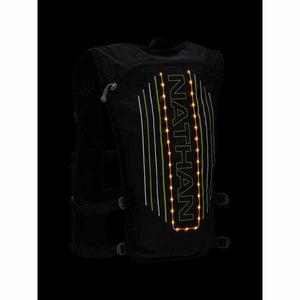 Nathan black running hydration vest with illuminated LED light strip
