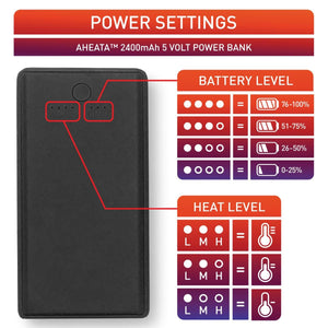 Aheata 2400mAh power bank battery level and heat level indicator guide
