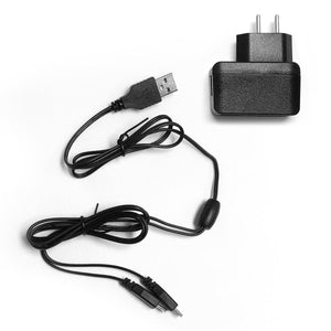 Black USB wall charger adapter and charging cable with dual pin connectors
