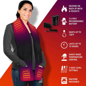 Aheata heated scarf with battery pack and list of technical features