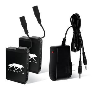 Two Aheata battery packs with cables and a wall charger