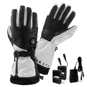 Aheata black and white heated gloves with two batteries and a charging cable