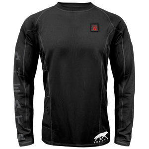 Aheata black long sleeve thermal shirt with logo on chest and sleeve