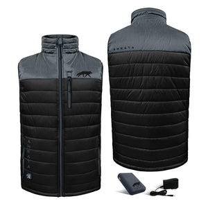 Aheata black and grey heated vest with battery pack and charger